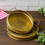 Load image into Gallery viewer, Webelkart Brass Round Serving Trays with Handle Large and Medium, Snacks, Floating Flowers for Home Decoration Dining Table| Diwali and Home Decor Items (13&quot; Inches) Set of 2