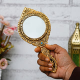 Load image into Gallery viewer, Webelkart Premium Small Cute Metal Dubble Side Hand Mirror with Handle Personal Makeup for Women/Men Salon Mirror &amp; Decorative Antique Item (10&quot; Inches)