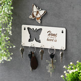 Load image into Gallery viewer, Webelkart Premium Home is Where The Heart is Wooden Key Holder for Home/Office Decor, Key Hanger for Wall Decor,Key Stand (with Butterfly Cutout)