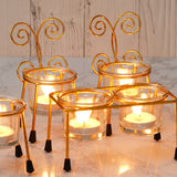 Load image into Gallery viewer, WebelKart Premium Chair Tealight Candle Holder with Glass for Diwali Decoration |Tealight Candle Holder for Table Decor - Diwali Gift Items for Home and Office Decor Set of 5 Dinner Tealight Holder