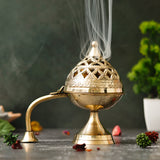 Load image into Gallery viewer, Webelkart Antique Brass Gold Dhoop Dani |Loban Dani |Aarti Brass Dani/Dhoop Dani Burner for Home Decor|Dhoop Batti Stand with Handle (4&quot; Inches)