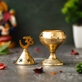 Load image into Gallery viewer, Webelkart Premium Brass Diya with Cap for Diwali Decor |Oil Puja Lamp for Aarti Diya|Deepak Oil Lamp for Home Decor Temple Pooja Articles( Brass 4.72&quot; Inhes ) Diwali Decor Item