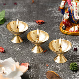 Load image into Gallery viewer, Webelkart Premium Small Brass Set of 3 Oil Lamp Diya for Diwali Decor |Aarti Diya|Deepak Oil Lamp for Home and Pooja Decoratoin ( Brass 2.16&quot; Inhes ) Temple Articles