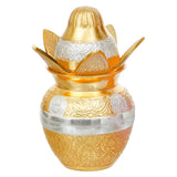 Load image into Gallery viewer, Webelkart Premium Gold Plated Pooja Kalash with Coconut for Pooja Decor with Red Velvet Box/Swastik Kalash for Puja Temple Home Decorative Item/Diwali Gift Item/mangal Kalash (Gold)