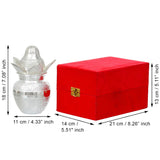 Load image into Gallery viewer, Webelkart Premium Silver Plated Pooja Kalash with Coconut for Pooja Decor with Red Velvet Box/Swastik Kalash for Puja Temple Home Decorative Item/Diwali Gift Item/mangal Kalash (Silver)