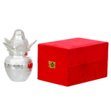 Load image into Gallery viewer, Webelkart Premium Silver Plated Pooja Kalash with Coconut for Pooja Decor with Red Velvet Box/Swastik Kalash for Puja Temple Home Decorative Item/Diwali Gift Item/mangal Kalash (Silver)