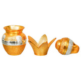 Load image into Gallery viewer, Webelkart Premium Gold Plated Pooja Kalash with Coconut for Pooja Decor with Red Velvet Box/Swastik Kalash for Puja Temple Home Decorative Item/Diwali Gift Item/mangal Kalash (Gold)