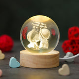 Load image into Gallery viewer, Webelkart Premium 3D Crystal Moon Lamp Night Light for Home Decor/Crystal Ball Night Light with Warm White Dimmable LED with Wooden Base/USB Table LED Lamp,Gift for Valentine (Cute Couple)