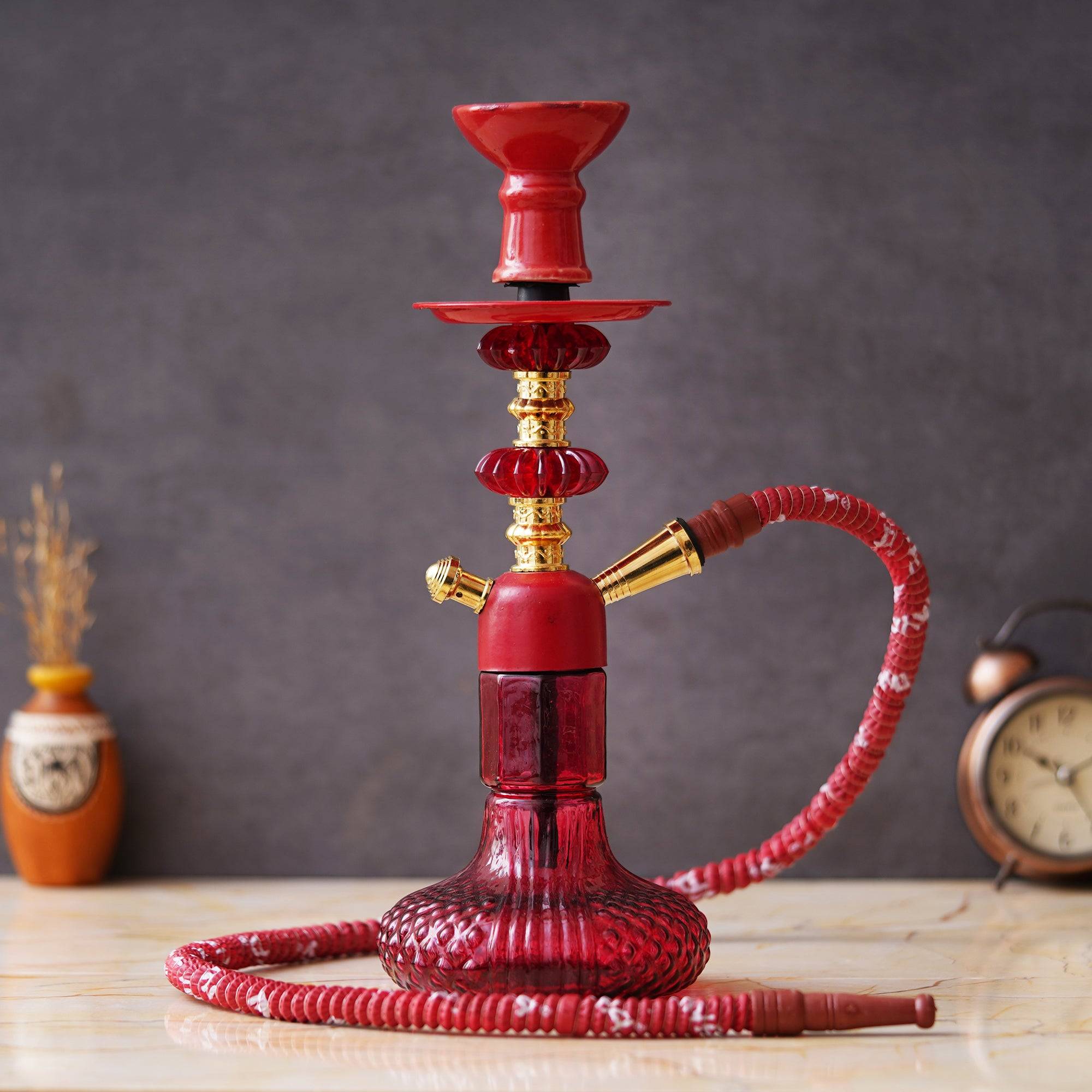 JaipurCrafts Premium Red Gold Russian Style Hookah Set (12.20" Inches) Hookha For Home Decor Smoking Hookah