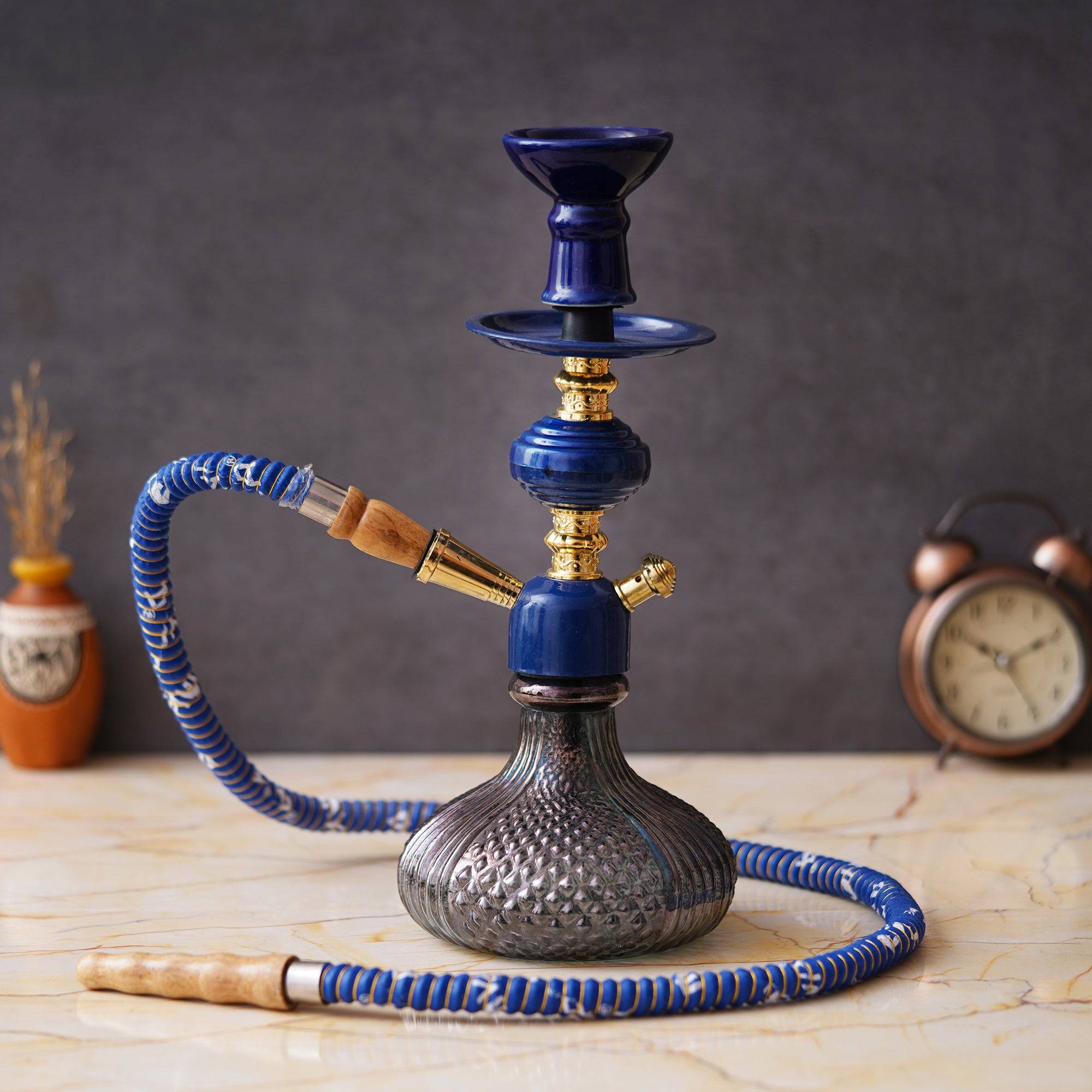 JaipurCrafts Premium Black Blue Russian Hookah Set (12.20" Inches) Hookha For Home Decor Hookha