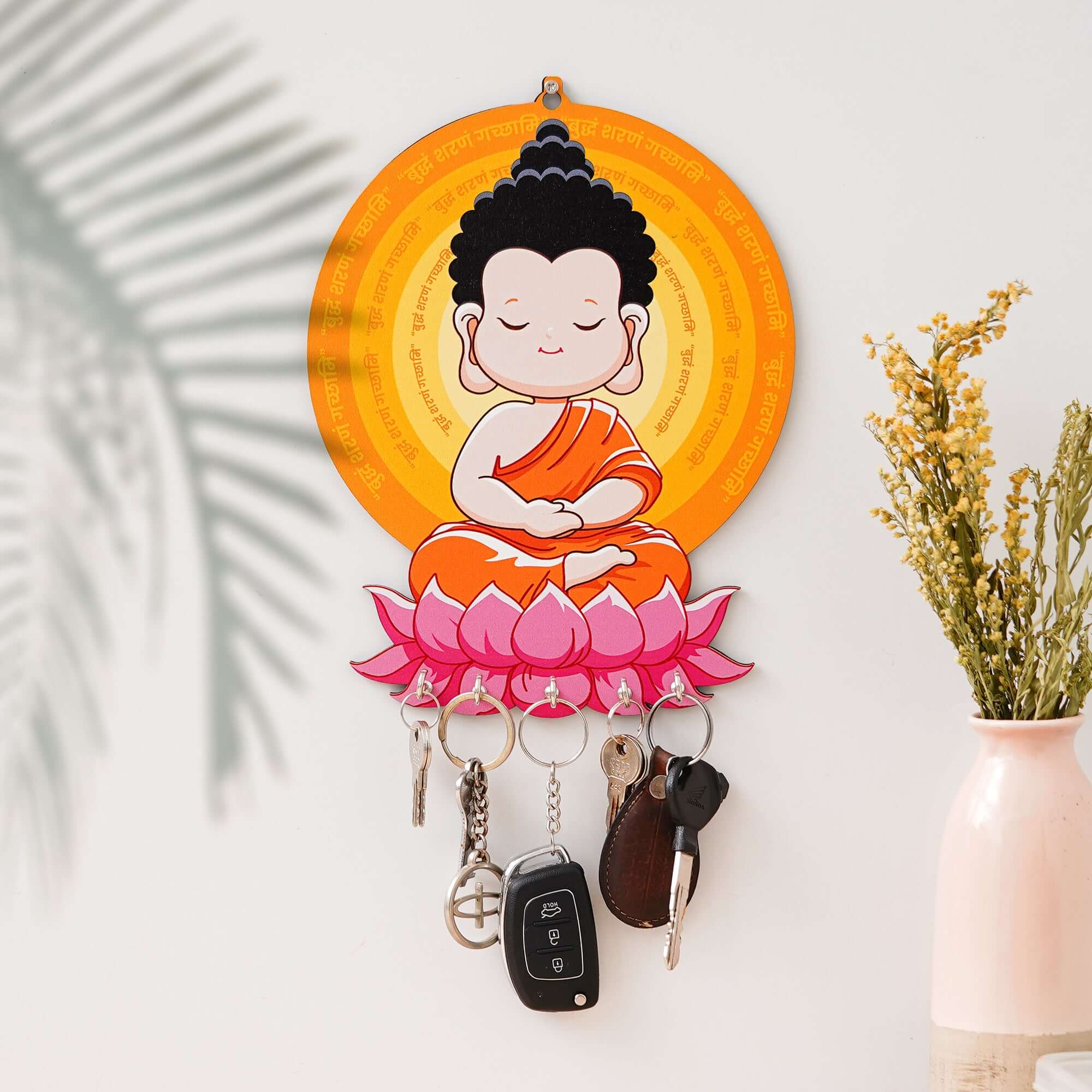 JaipurCrafts Premium Child Gautam Buddha Printed Wooden Key Holder for Home and Office Decor- Home Decor Items for Wall, Key Stand for Wall (Multi, 10 inches)