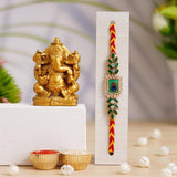 Load image into Gallery viewer, JaipurCrafts Premium Combo Of Single Rakhi With Ganesha Idol Statue for Home And Car Dashboard- Rakhi for brother and bhabhi- Rakhi Gift Combos-JaipurCrafts