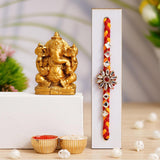 Load image into Gallery viewer, JaipurCrafts Designer Combo Of Single Rakhi for brother and bhabhi With Ganesha Idol statue for car dashboard - Rakhi Gift Combos-JaipurCrafts