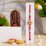 गैलरी व्यूवर में इमेज लोड करें, Webelkart Designer Single Jute Rakhi For Brother And Bhabhi With Ram lalla Idol Statue for Home And Car Dashboard- Rakhi Gift Combos