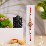 Load image into Gallery viewer, JaipurCrafts Premium Combo Of Single My Bro Rakhi For Brother And Bhabhi With Ganesha Idol Statue for Home And Car Dashboard- Rakhi Gift Combos-JaipurCrafts