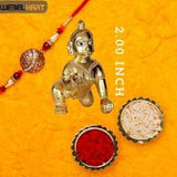 गैलरी व्यूवर में इमेज लोड करें, Webelkart Premium Combo of Rakhi Gift for Brother and Bhabhi and Kids with Laddu Gopal Metal Showpiece- 3 INCH, Rakshabandhan Gifts for Bhai Sister - Fancy Rakhi with Laddu Gopal