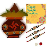 Load image into Gallery viewer, Webelkart Premium Combo of Rakhi Gift for Brother and Bhabhi and Kids with Designer Kalash Shaped Key Holder, Rakshabandhan Gifts for Bhai Sister - Fancy Rakhi with Designer Kalash Shaped Key Holder