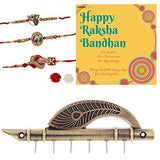 Load image into Gallery viewer, Webelkart Premium Combo of Rakhi Gift for Brother and Bhabhi and Kids with Lord Krishna&#39;s Flute and Peacock Quills Key Stand,Rakshabandhan Gifts for Bhai Sister - Fancy Rakhi with Premium KeyStand