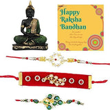 गैलरी व्यूवर में इमेज लोड करें, Webelkart Premium Combo Of Rakhi Gift for Brother and Bhabhi And Kids With Meditating Buddha Statue Showpiece, Rakshabandhan Gifts for Bhai Sister - Fancy Rakhi With Meditating Buddha Statue Showpiece