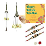 Load image into Gallery viewer, Webelkart Premium Combo of Rakhi Gift for Brother and Bhabhi and Kids with Eiffel Tower Wind Chimes, Rakshabandhan Gifts for Bhai Sister - Fancy Rakhi with Eiffel Tower Wind Chimes