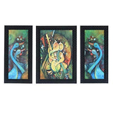 Load image into Gallery viewer, JaipurCrafts Lord Ganesha Set of 3 Large Framed UV Digital Reprint Painting (Wood, Synthetic, 36 cm x 61 cm)