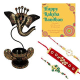 Load image into Gallery viewer, Webelkart Premium Combo of Rakhi Gift for Brother and Bhabhi and Kids with Lord Ganesh with Deepak Showpiece, Rakshabandhan Gifts for Bhai Sister - Fancy Rakhi with Lord Ganesh with Deepak Showpiece