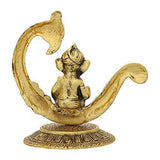 Load image into Gallery viewer, WebelKart Handcrafted Home Decorative Lord Ganesha Working On Laptop Statue (6.50 in, Aluminium, Gold)