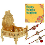 Load image into Gallery viewer, Webelkart Premium Combo of Rakhi Gift for Brother and Bhabhi and Kids with Metal Singhasan Showpiece, Rakshabandhan Gifts for Bhai Sister - Fancy Rakhi with Metal Singhasan Showpiece