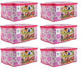 Load image into Gallery viewer, JaipurCrafts 6 Pieces Flower Print Non Woven Saree Cover Set, Pink (45 x 35 x 21 cm)