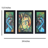 Load image into Gallery viewer, JaipurCrafts Lord Ganesha Set of 3 Large Framed UV Digital Reprint Painting (Wood, Synthetic, 36 cm x 61 cm)