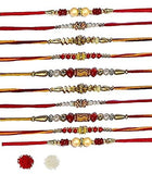 Load image into Gallery viewer, Webelkart Combo Of 10 Rakhi For Brother, Bhaiya, kids and Bhabhi with Beautiful Rakshabandhan Greetings Card/Bhabhi Lumba Rakhi/Krishna Rakhi/Rakhi Gifts