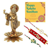 Load image into Gallery viewer, Webelkart Premium Combo of Rakhi Gift for Brother and Bhabhi and Kids with Premium Lord Krishna showpiece, Rakshabandhan Gifts for Bhai Sister - Fancy Rakhi with Premium Showpiece