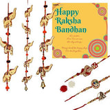 गैलरी व्यूवर में इमेज लोड करें, Webelkart Multicolour Wood Premium Rakhi with Handcrafted Rajasthani Colored Bells Combo for Brother and Bhabhi and Kids