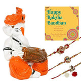 Load image into Gallery viewer, Webelkart Premium Combo of Rakhi Gift for Brother and Bhabhi and Kids with Beautiful Musician Ganesha Showpiece, Rakshabandhan Gifts for Bhai Sister - Fancy Rakhi with Musician Ganesha Showpiece