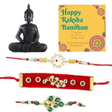 गैलरी व्यूवर में इमेज लोड करें, Webelkart Premium Combo of Rakhi Gift for Brother and Bhabhi and Kids with Premium Lord Gautam Buddha Showpiece (11 Inch, Black))