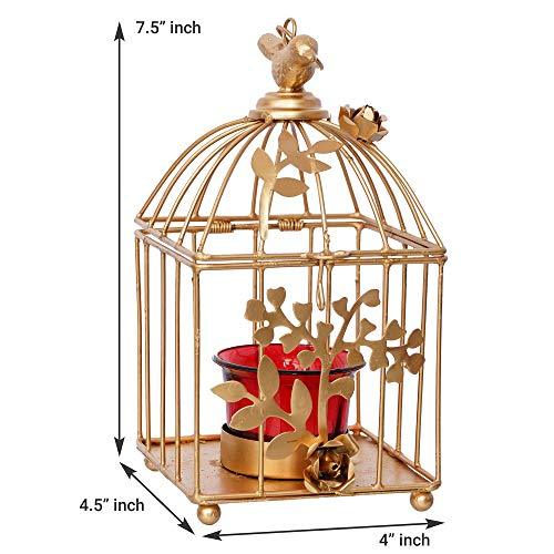 Webelkart Gold Color Square Metal Bird cage Tea Light Holder with Flow