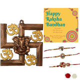 Load image into Gallery viewer, Webelkart Premium Combo of Rakhi Gift for Brother and Bhabhi and Kids with Om Swastik Ganesha Hanging,Rakshabandhan Gifts for Bhai Sister - Fancy Rakhi with Showpiece (Om Swastik Ganesha)