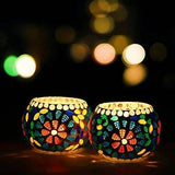 Load image into Gallery viewer, WebelKart Set of 2 Mosaic Glass TeaLight Votive Candle Holder with Tea Light Candles for Living Room Table Home Decor Indoor Outdoor Decorations (Multicolor, Glass) JaipurCrafts