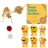 Load image into Gallery viewer, Webelkart Premium Combo of Rakhi Gift for Kids with 6 Pcs Attractive Bobble Head Emoji Toys, Rakshabandhan Gifts for Bhai Sister - Fancy Rakhi with Attractive Bobble Head Emoji Toys