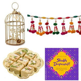 गैलरी व्यूवर में इमेज लोड करें, Webelkart JaipurCrafts Diwali Gift Combo of Cage tealight Holder With Premium Toran Bandar And 450 Gram Delicious Soan Papdi Sweets