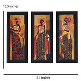 Load image into Gallery viewer, JaipurCrafts Trible Lady Set of 3 Large Framed UV Digital Reprint Painting (Wood, Synthetic, 41 cm x 53 cm) JaipurCrafts