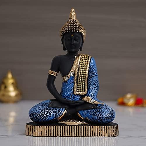 Polyresin Blue Meditating Buddha Statue Showpiece Figurine for