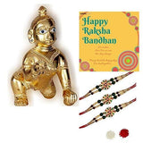 Load image into Gallery viewer, Webelkart Premium Combo of Rakhi Gift for Brother and Bhabhi and Kids with Laddu Gopal Metal Showpiece- 3 INCH, Rakshabandhan Gifts for Bhai Sister - Fancy Rakhi with Laddu Gopal