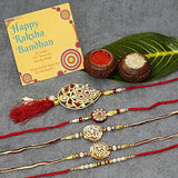 Load image into Gallery viewer, Webelkart Combo Of 5 Rakhi For Brother, Bhaiya, kids and Bhabhi with Beautiful Rakshabandhan Greetings Card/Bhabhi Lumba Rakhi/Krishna Rakhi/Rakhi Gifts