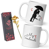 गैलरी व्यूवर में इमेज लोड करें, Webelkart®️ Premium Valentine&#39;s Gift Combo of Pair of Valentine Coffee Mug with 1 Golden Rose| Valentine Gift for Girlfriend/Boyfriend