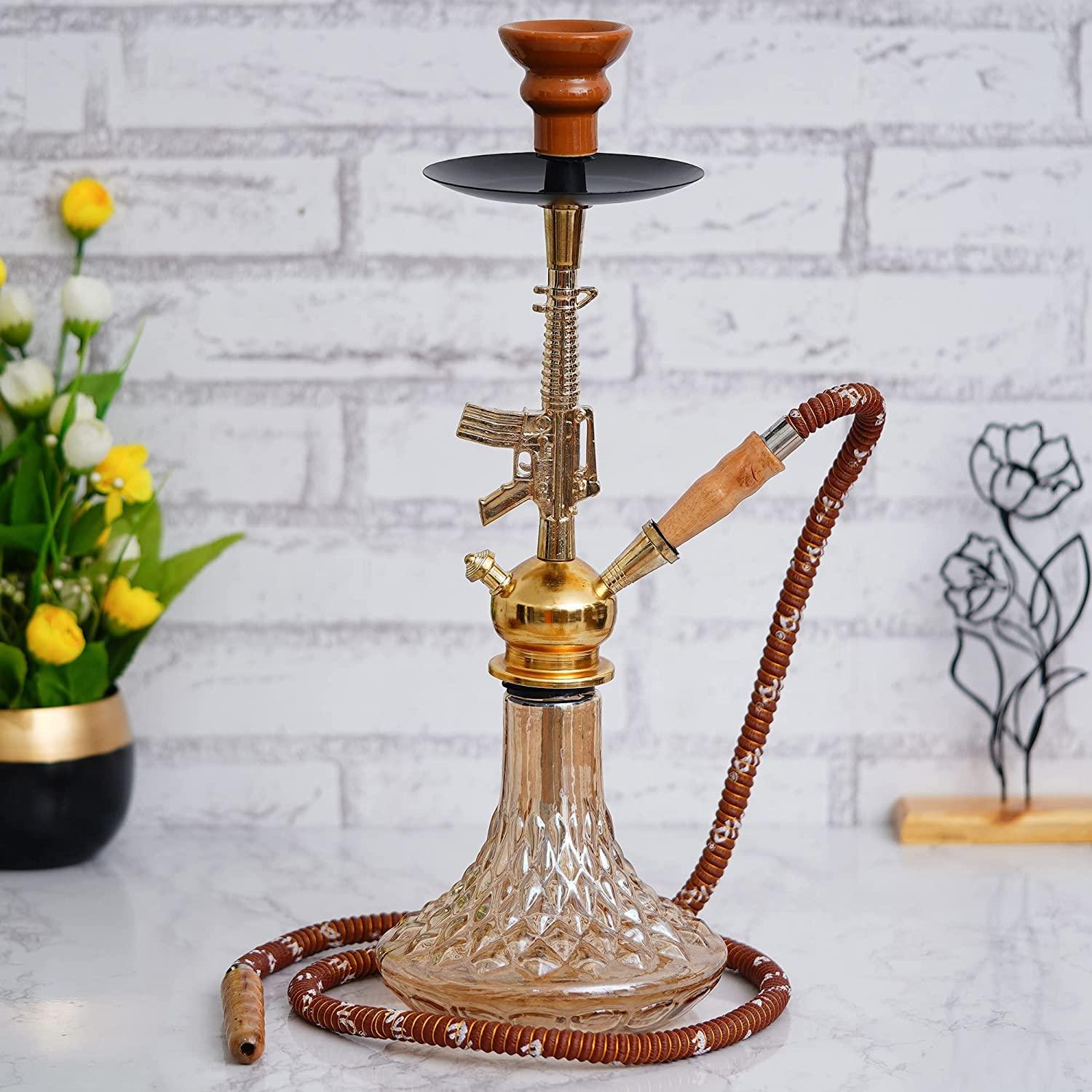 JaipurCrafts Premium Designer D Base Style Red Golden Gun Hookah Set (19 Inches)