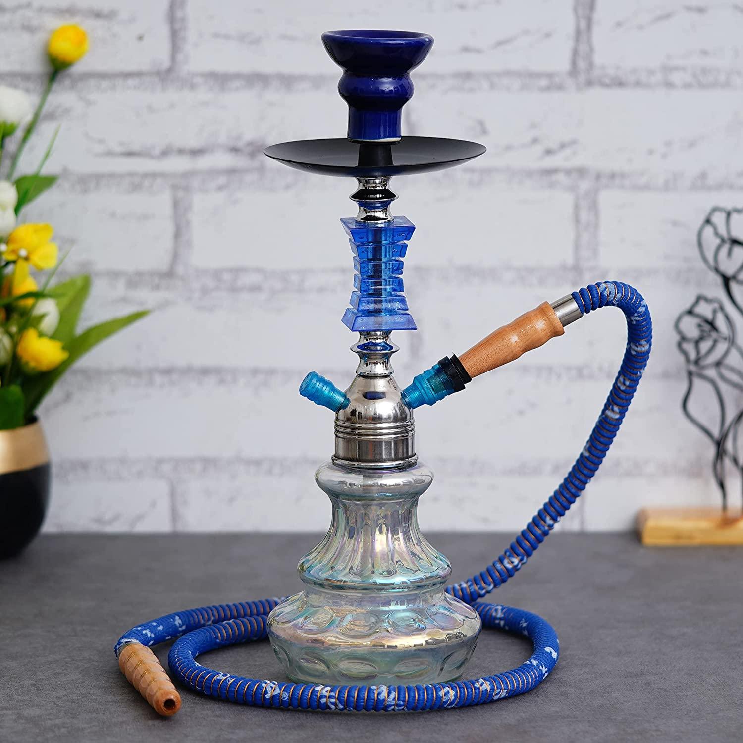 JaipurCrafts Premium Designer Crystal Blue Cocoyaya Hookah Set (15 Inches)