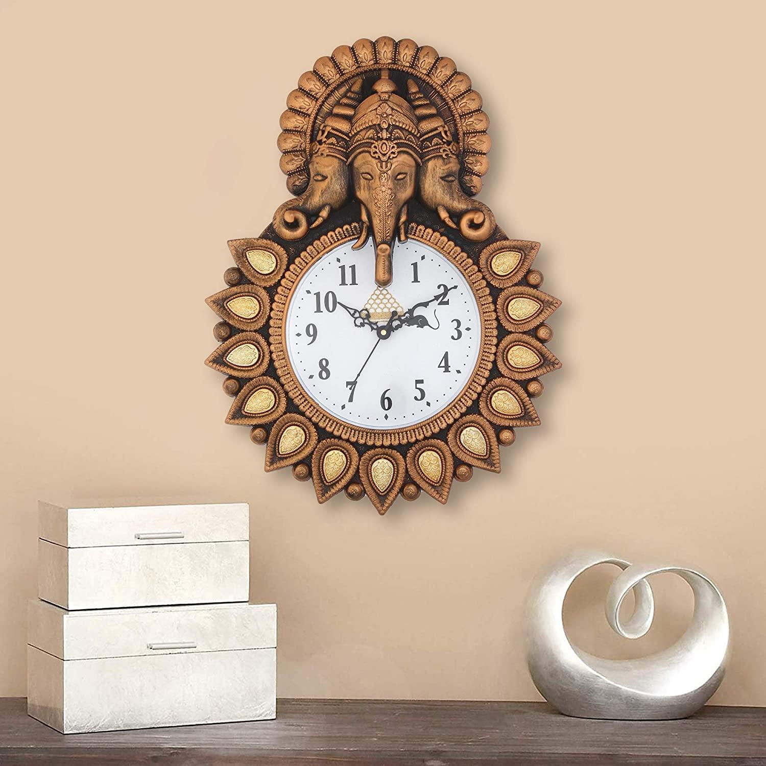 Webelkart Designer Stones Lord Ganesha Plastic Wall Clock for Home/Living Room/Bedroom/Kitchen- (Copper-12 Inch)