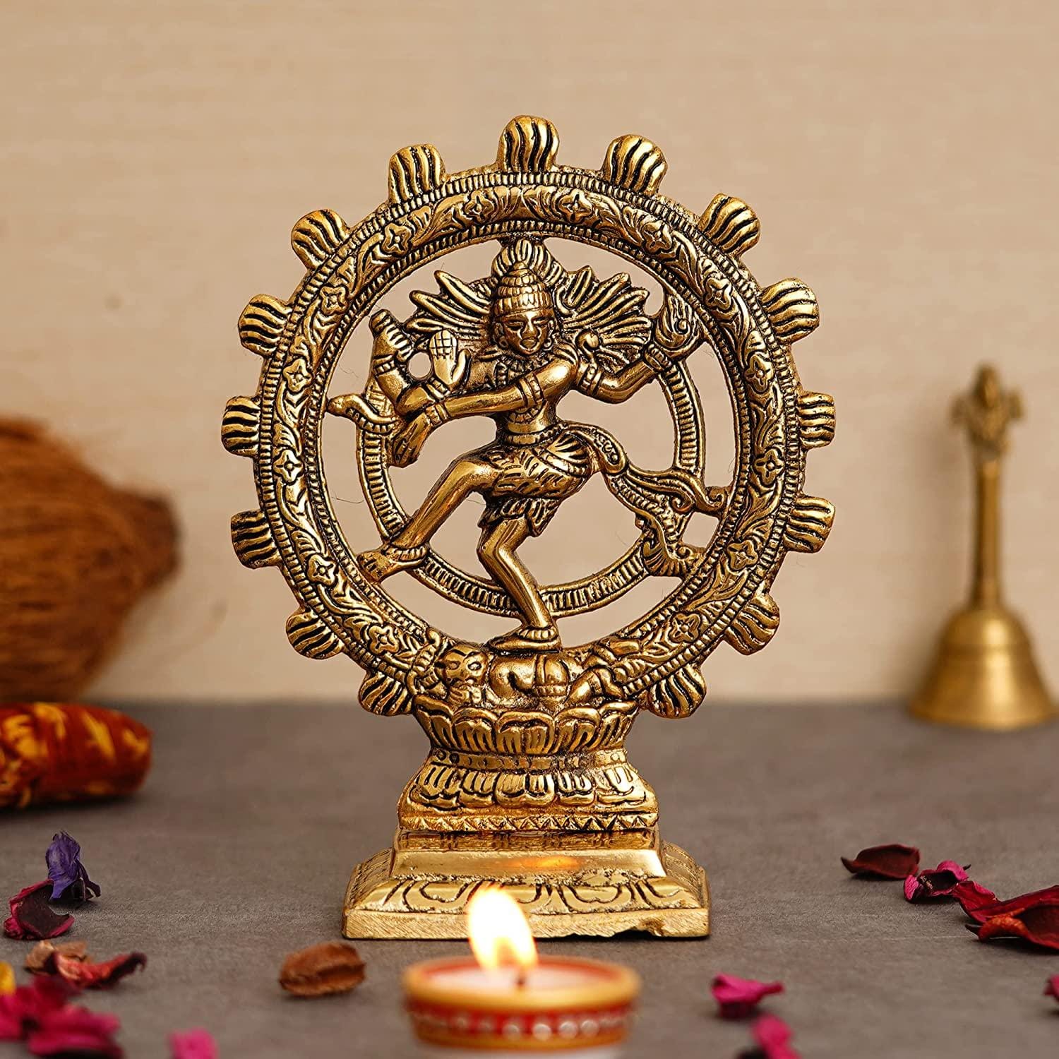 Webelkart Premium Gold Plated Lord Shiva Dancing Natraj/Nataraja Statue Handcrafted Sculpture for Home and Puja Decor| nataraj Statue for Home|(8 Inches, Gold)