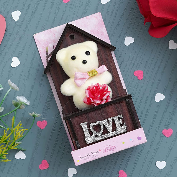 Amazon.com: Romantic Roses Flower Gift Box with Cute Teddy Bear and Tag I  Love You Heart-Shaped Artificial Rose Scented Bath Body Petal for  Valentines Day Mother's Day Birthday Gift, Pink White :